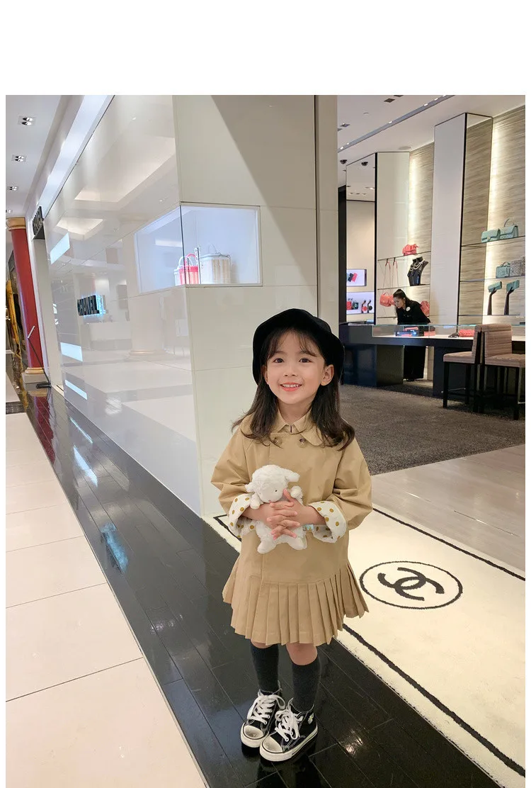 Latest Design Turn Down Collar Solid Color Long Sleeve Fashion Jacket Dresses for Girls Kids
