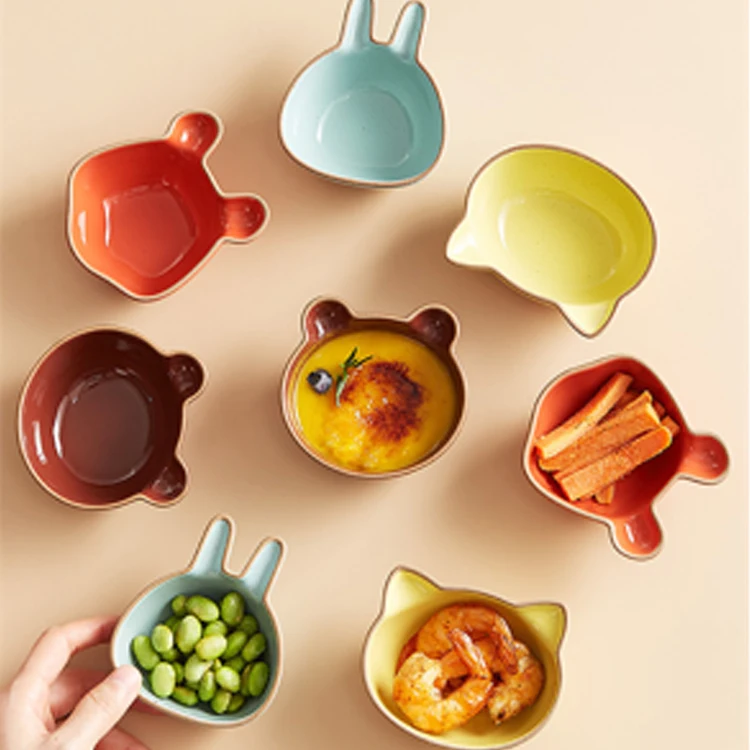 Creative Colored Ceramic Kids Plate Set Cute Cartoon Shape Dishes Sauce Dish Sushi Dipping Bowl Appetizer Plates