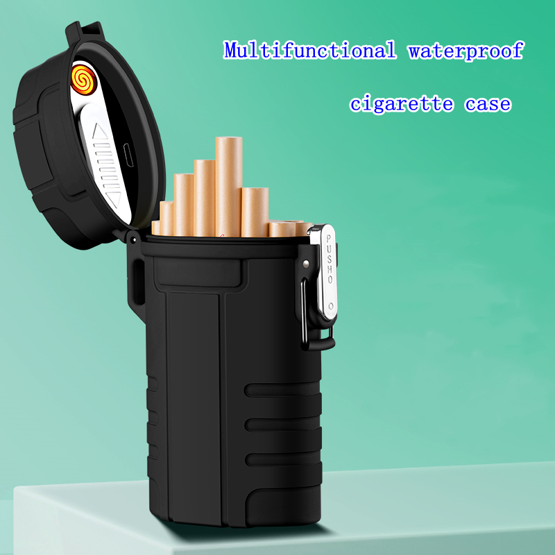 Waterproof Portable Cigarette Case with USB Electric Arc Lighter