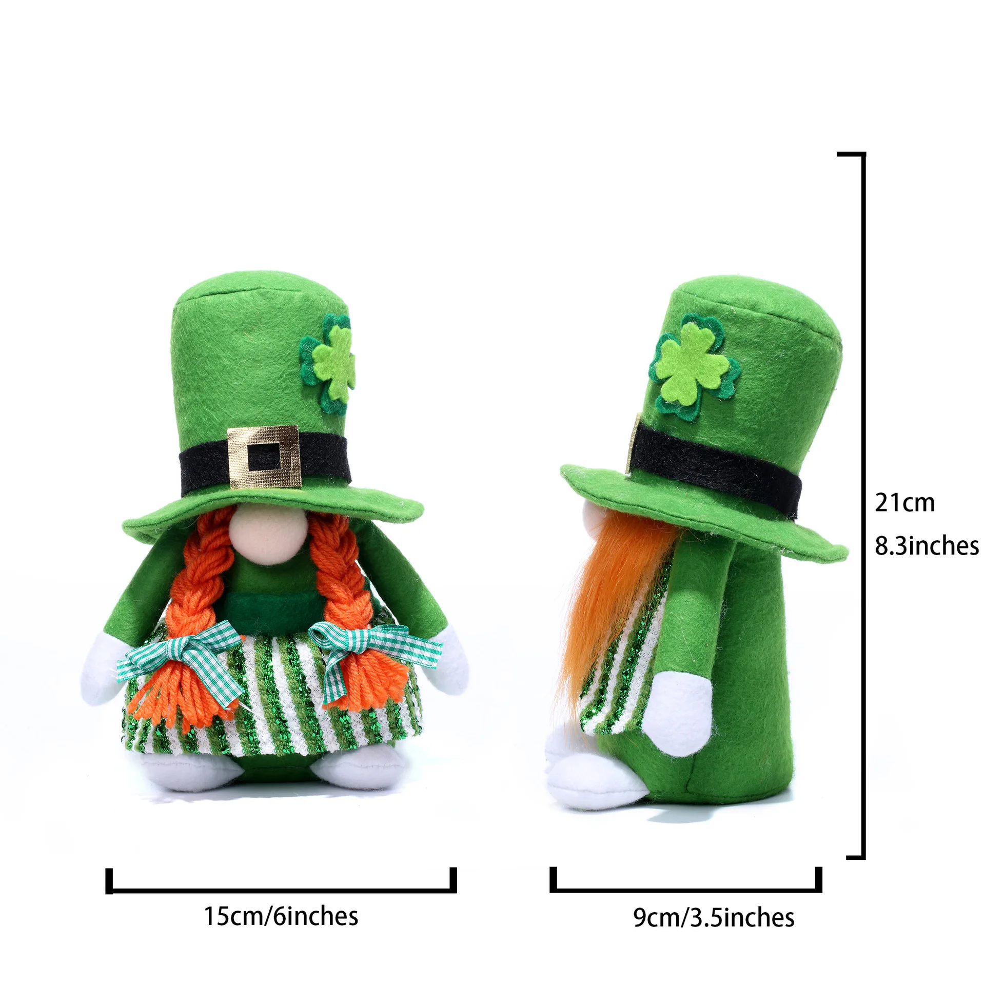 CustomPlushMaker: St. Patrick's Day Cotton Props - No Face Shamrock Knit Hat Couple Plush Toy Wholesale:sample