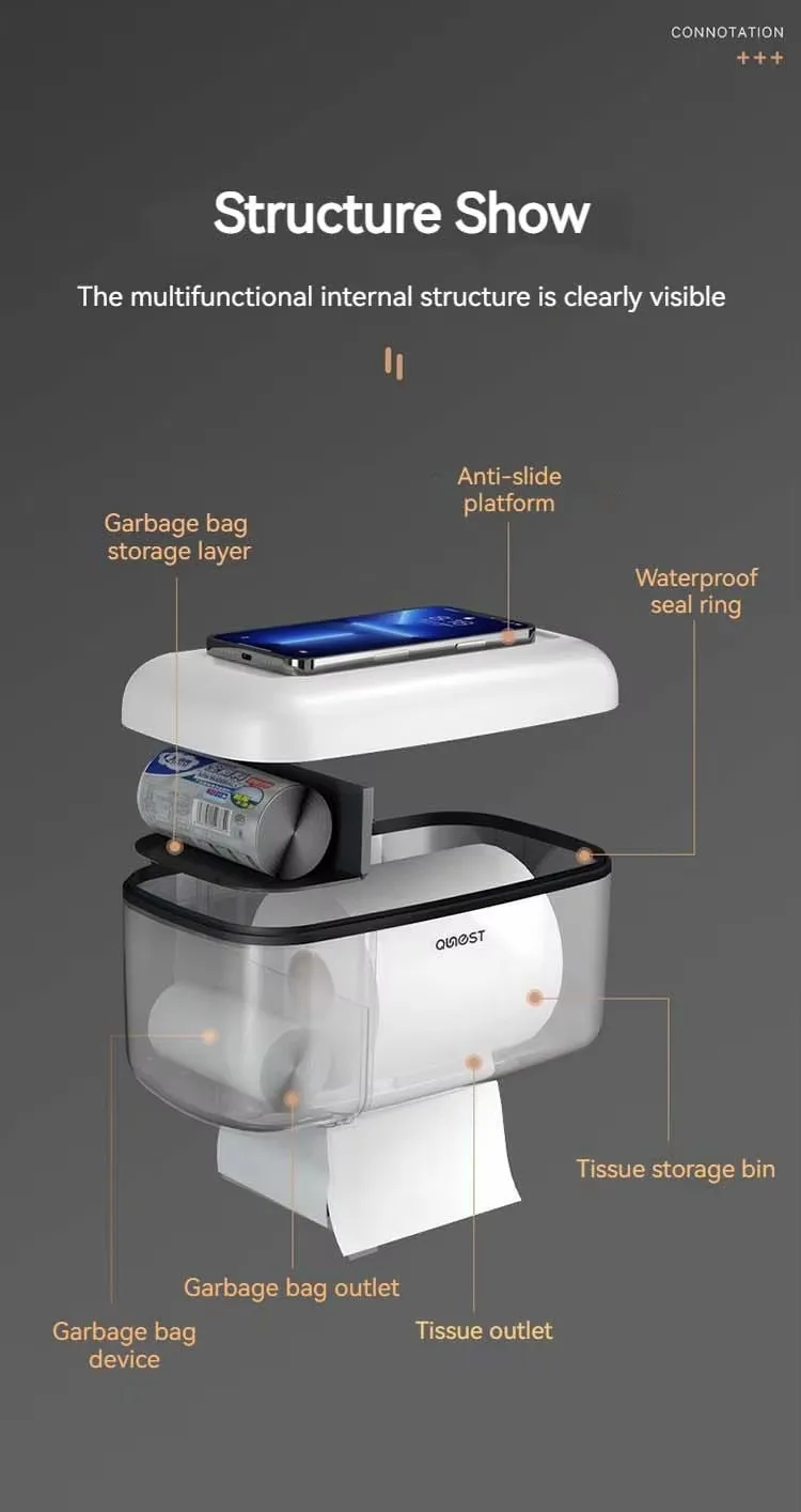 Modern Design Free Sample Bathroom Wall Hanging Drawer Holder Waterproof Multifunctional Plastic Tissue Box manufacture