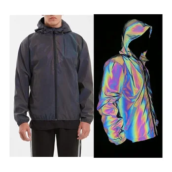 Latest design Unisex Windbreaker Rainbow Reflective Hoodie Full Zip Jacket For Men