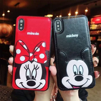 Cartoon Mickey and Minnie cell phone Case earphone card holder cover for iphone 6/6S 7 8 plus X XS