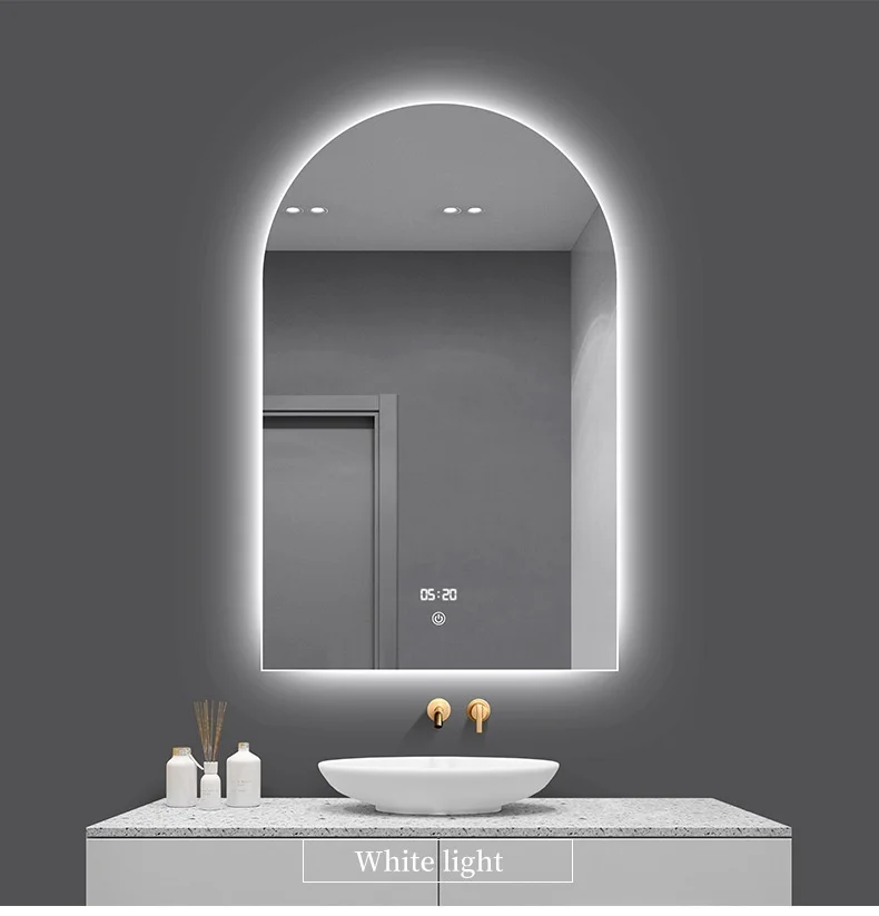 French arch shaped smart mirror bathroom wall mounted Intelligent defogging mirror human body sensing LED intelligent mirror details