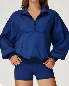 Autumn Winter Casual Lightweight Seamless Pullover Sweatshirt Zipper Front Windproof Warm Versatile Regular Women's Outdoor