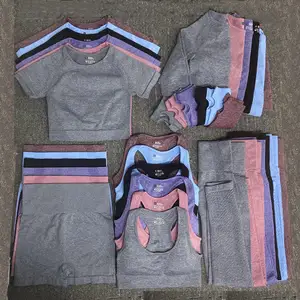 New Women Seamless Yoga Set Fitness Sports 5 Piece Gym Clothing Women Gym Yoga Set Workout Sets Yoga Top and Sportswear Suit