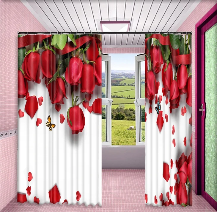 2023 Latest Luxury Design 3d Rose Printed Window Blackout Curtains For ...