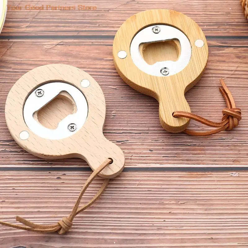 Source Custom logo nickel plating bamboo crafts round shaped bamboo beer bottle  opener with magnet on m.