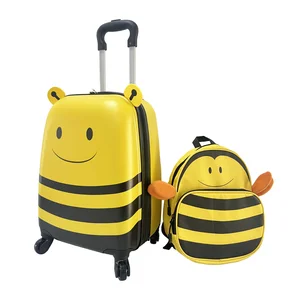 Carry on School Bag Backpack Lightweight Bee Pattern 16 Inch ABS Trolley Suitcase and 14 Inch Travel Luggage