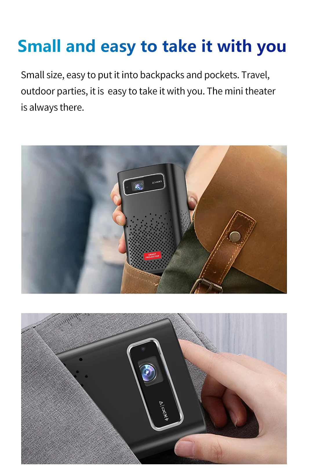 W&F M2 540P with Battery WIFI Display Android Video Projector for Smart Home 4K Portable Compact Projector