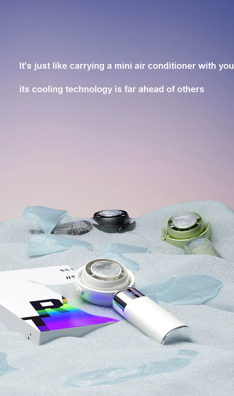 Portable Rechargeable Handheld Neck Fan With Cooling Ice Function_voghion.com