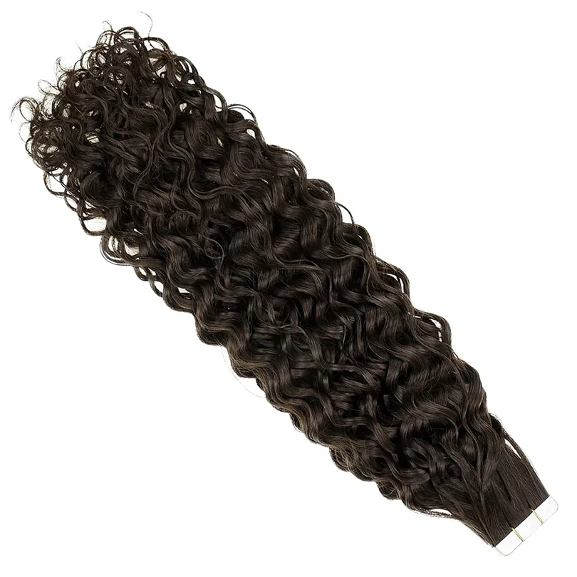 30 inch diepe krullende tape-in hairextensions van menselijk haar, Braziliaans Remy-haar_voghion.com