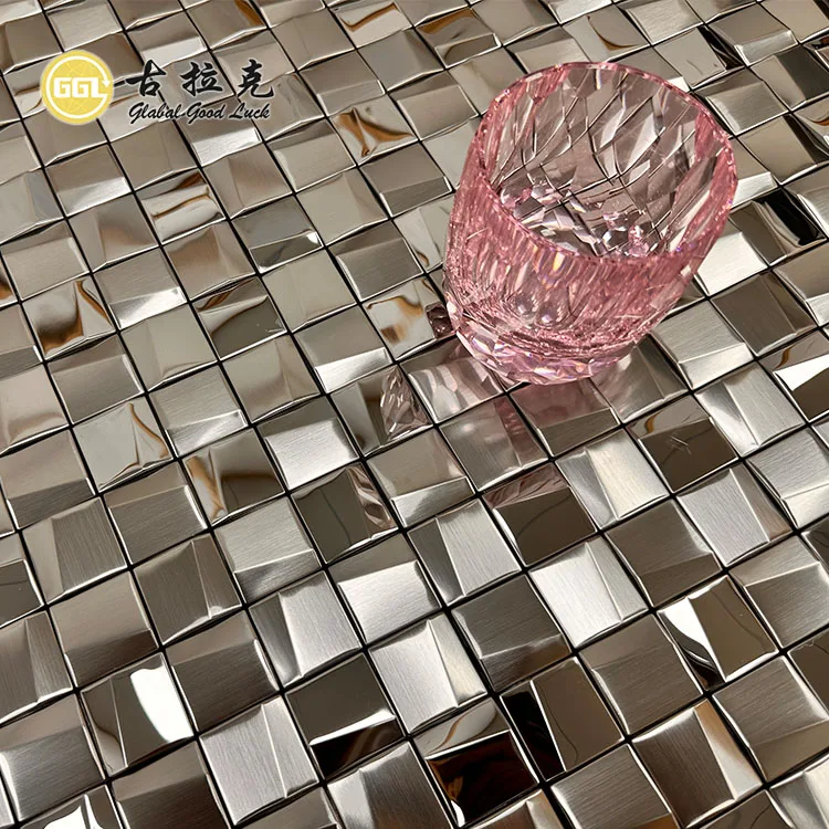 Sliver Metal Mosaic Tile 3D Stainless Steel Mosaic Backsplash Square Metal Mosaic Tile factory