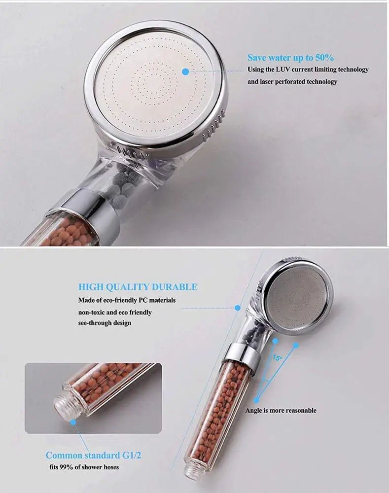 3 Models Filtered Handheld Shower Head Ionic Shower Head