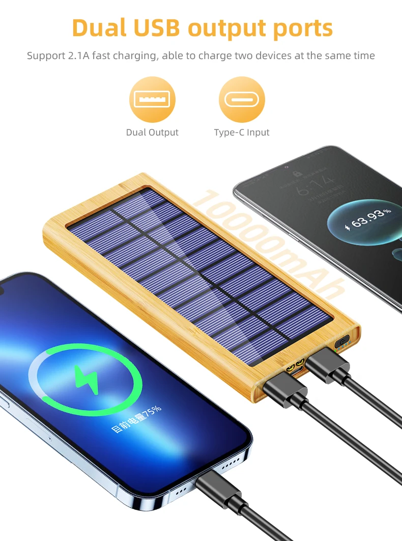 Custom Outdoor Fast Charging Mobile Eco Friendly Wood Portable Led Light up Pd Wooden Powerbank 10000mah Solar Bamboo Power Bank