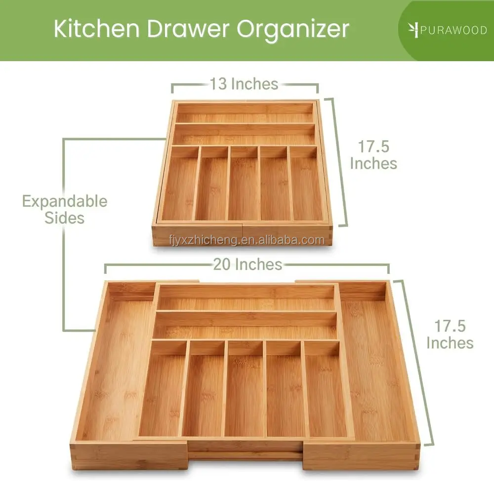 product premium 2 pack bamboo drawer organizer expandable silverware utensil tray dividers 7 9 slots kitchen organizer for flatware-1