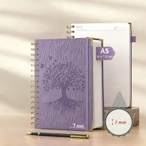 Purple 14 5x21cm 240 Pages 100gsm Ink proof Paper with Pen Lined Journal Hardcover Spiral Bound Notebook A5 Leather Notebook