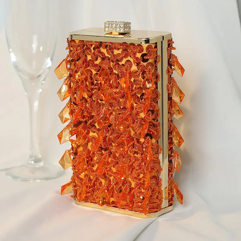 Orange Handbag sold Rhinestones Bling Purse Tote Coral Evening Bing Crystals