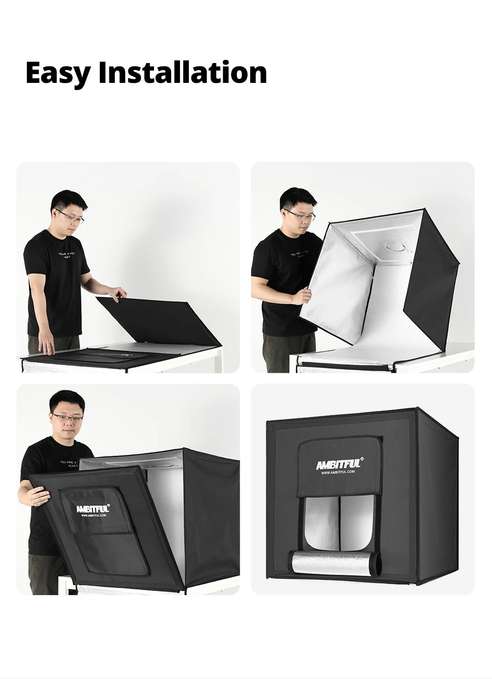 AMBITFUL 40cm LED Photo Studio LightBox Adjustable Brightness Led Light Softbox photobox with 5 Color Background Paper