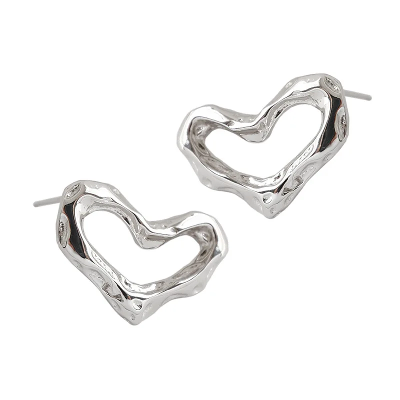 High Quality Jewelry 925 Sterling Silver Geometric Women Fashion Heart Stud Earrings(图2)