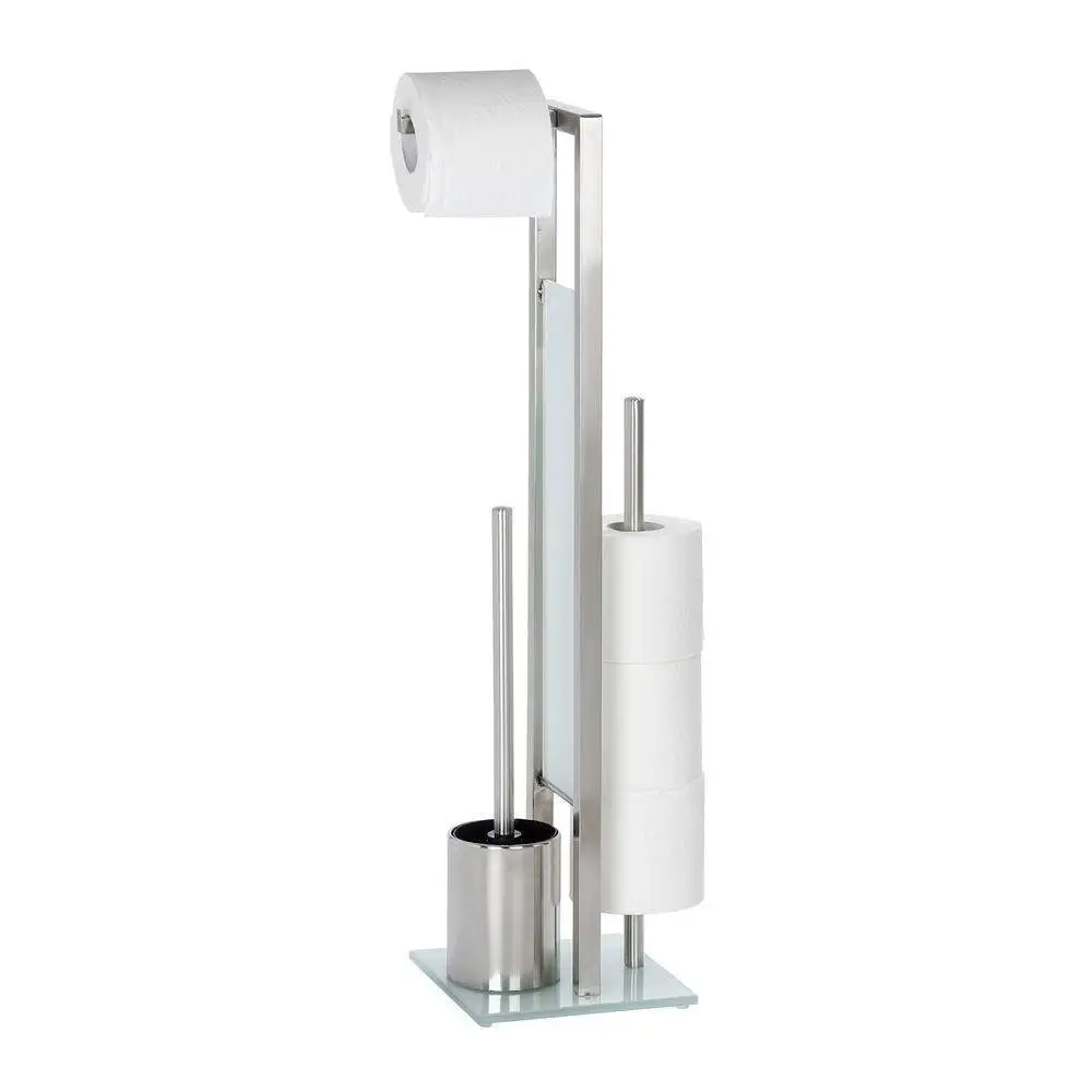 Rust Proof High Quality Bathroom Stainless Steel Roll Holder with tempered glass base toilet brush a