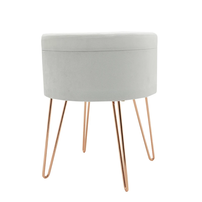 Customized Upholstered Vanity Footstool Dressing Chair Space Saving Round Velvet Footrest Stool Ottoman With Golden Metal Leg