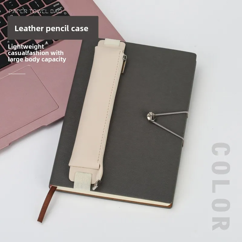 Elegant Personalized PU Leather Notebook Strap with Zipper Pencil Case and Pen Bag for Gift Advertising