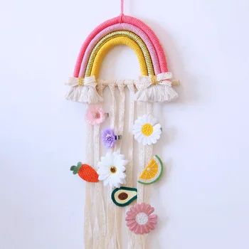 Porta Fermagli per Fiocchi Capelli Ragazze Appeso a Parete Arcobaleno Tessuto a Mano Nappe Fascia Hair Bow Accessori Organizer Casa Attaccatura Boho