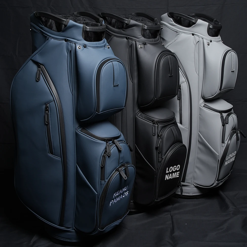 ASL GOLF Custom Logo Pu Leather Waterproof Black Blue Gray Golf Staff Tour Bag Holder 14 Way Divider Golf Cart BAG for Men