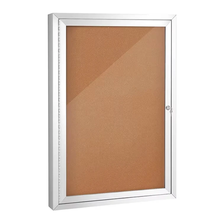 Lockable Outdoor Enclosed Bulletin Board, Weatherproof Cork Noticeboard with Locking Door, Wall-Mounted Aluminum Framed