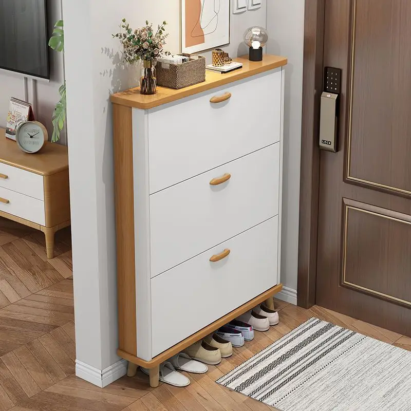 Large Capacity Ultra-Thin Modern Design Metal Vertical Shoe Rack Multi-Layer Entrance Door Wall Cabinet White Shoe Cabinet