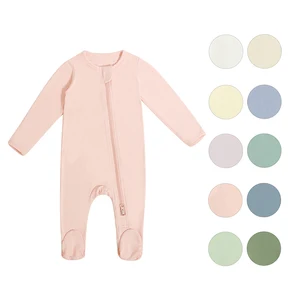 Wholesale Autumn Bamboo Baby Rompers Diagonal Zipper Front Neutral Jumpsuit Footied Infant Sleepsuit