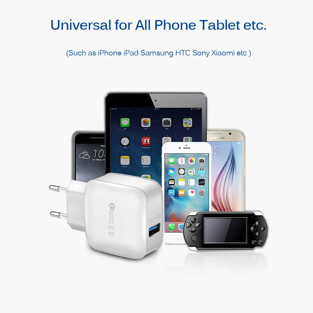 Универсальное белое Сетевое зарядное устройство Qualcomm Quick Charge QC 3,0 USB