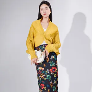 Miyake Pleated Tops New Shawl Cardigan and Multifunctional Shirt Women's Blouse