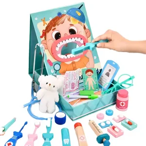 Montessori Wooden Dentist Set Little Doctor Nurse Simulation Pretend Play Children Oral Dental Care Educational Toys for Kids
