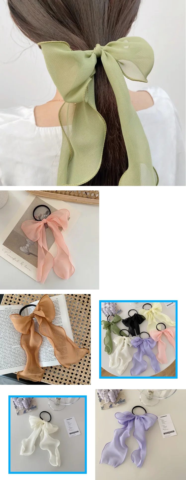 Korean Popular Translucent Ribbon Hair Tie Bow Knot Ponytail Hair Rope ...