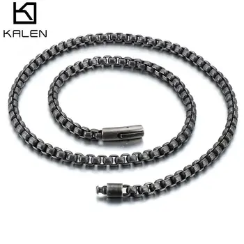 KALEN 6mm Stainless Steel Vintage Black Bead Mens Chain Necklace