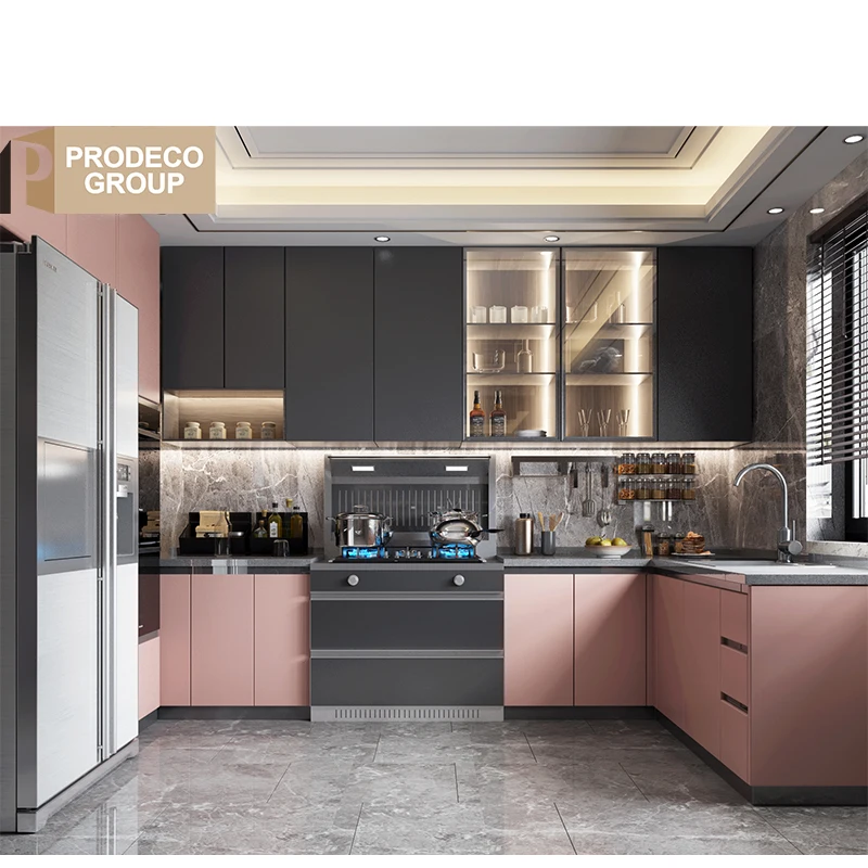 Prodeco Open Concept Kitchen Cabinets Marble Hinge Drawer Basket Laminate Resin Faucet-Modern Design for Commercial Use Project
