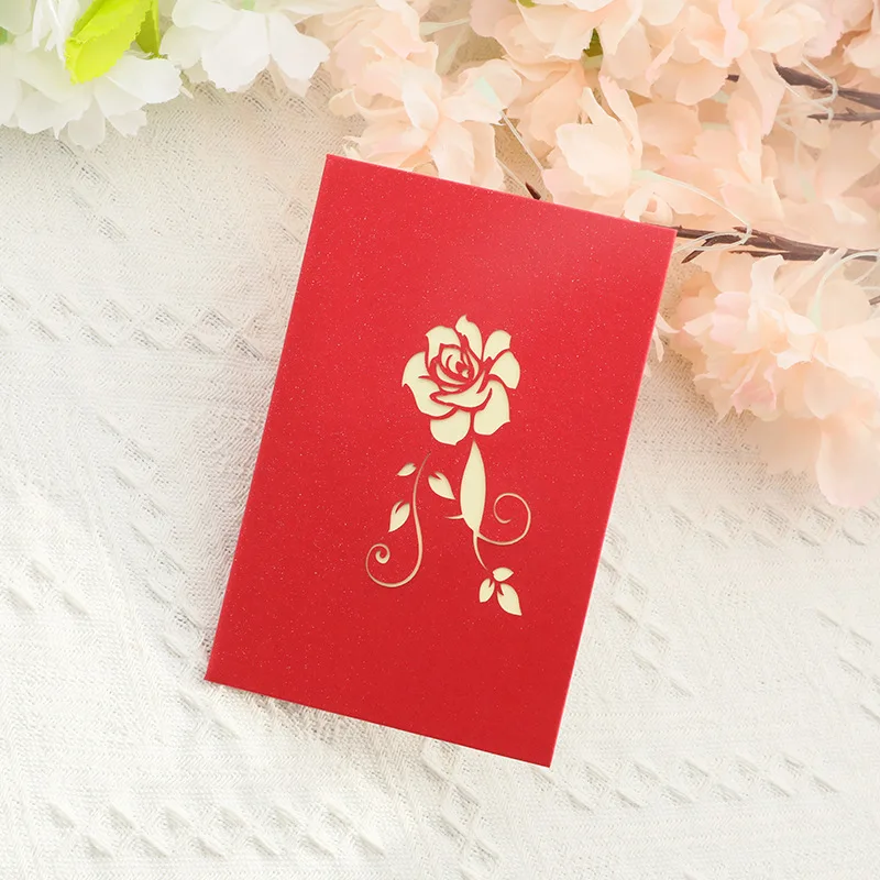 Biglietto Pop-up Rose Rosse 3D Per Matrimonio E Compleanno