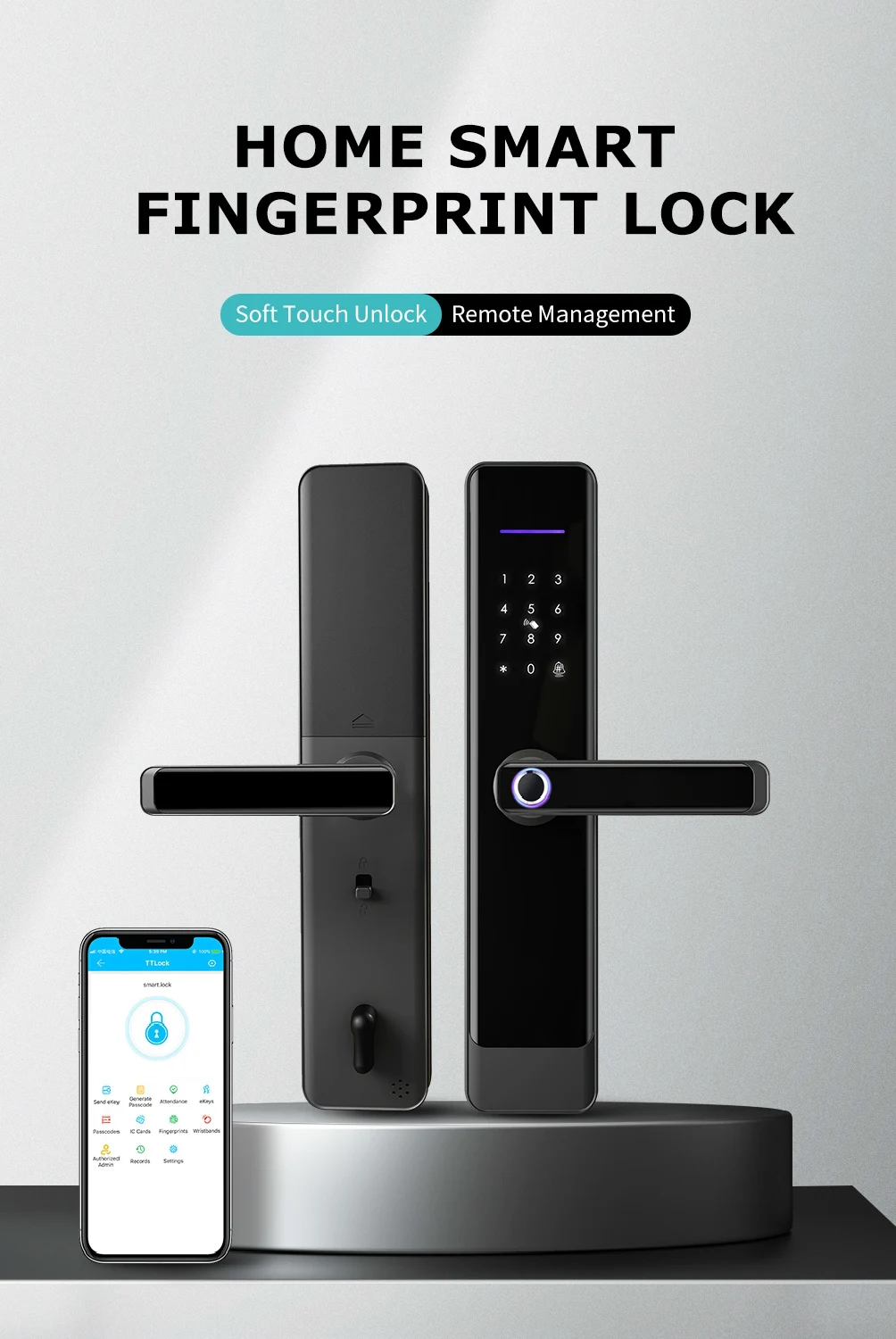 Smartek E908F 6068 Keyless Entry Mật khẩu vân tay Thẻ RFID Khóa ứng dụng Sinh trắc học kỹ thuật số TTlock Khóa cửa thông minh