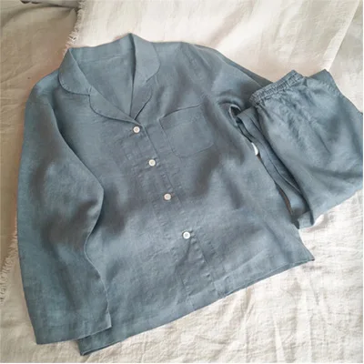 Unisex Linen Pajama Set Women Men Sleepwear Couple Nightgown Eco Sustainable Flax Linen Clothing Support