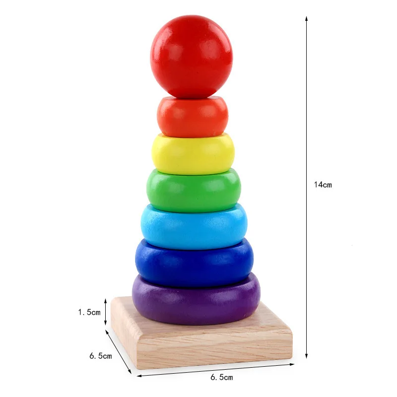 Children's Educational Early Education Toys Wooden Rainbow Tower  Seven-color Stacks of High-column Towers Wooden Stacking Toys