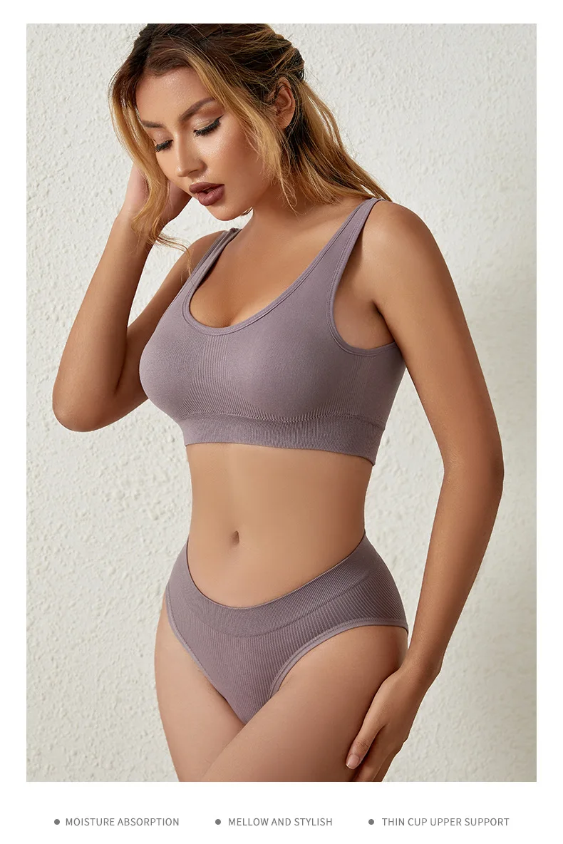 Ladies Cotton Breathable Comfortable Solid Color Mid Waist Briefs Fashion Hipster Bras And Panty