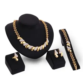 Gold Plated Indian Diamond Necklace Fashion Jewelry Earring Bracelet Necklace Set Wedding Women Bridal Jewelry Sets Wholesale