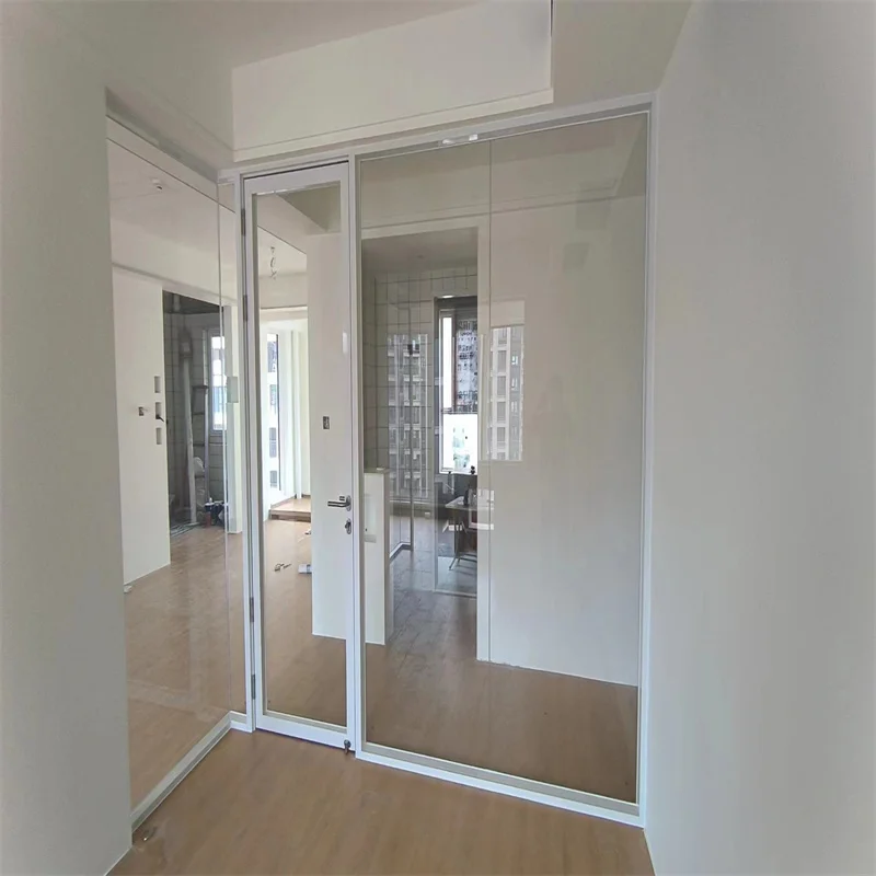product 84mm aluminum frame steel keel panoramic side single glass partition for luxury residential lobbies-3