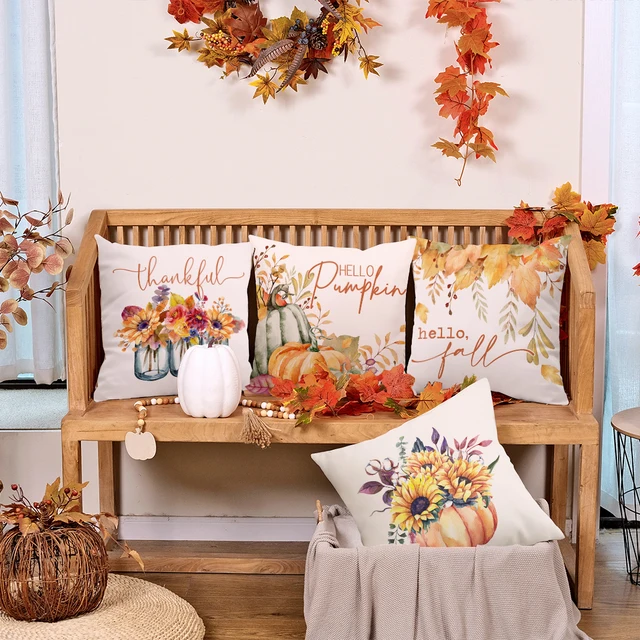 GEEORY Fall 20x20 Set of 4, Fall Decor Pumpkin Sunflower Vase Outdoor Farmhouse Throw Pillow Covers Cushion Case for Couch