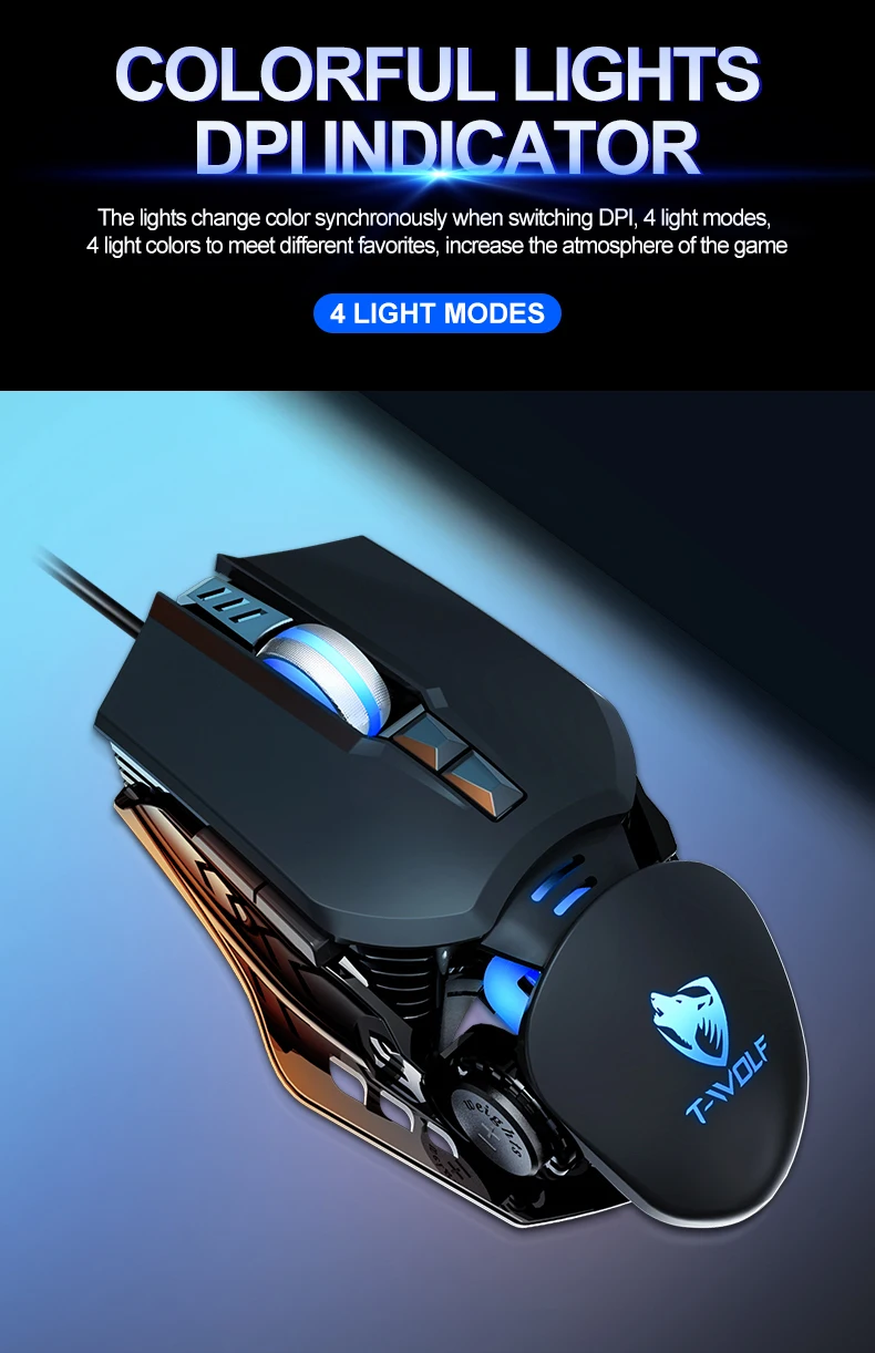 Computer Accessories 4 Colors Breathing Light 150cm Wired Programmatic Game Mouse Switchable DPI Design Office Gaming Mouse
