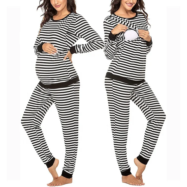 MAXMODA Pj Set for Women Lace Sleeve Tops & Long Pants Pajamas Maternity Clothes 