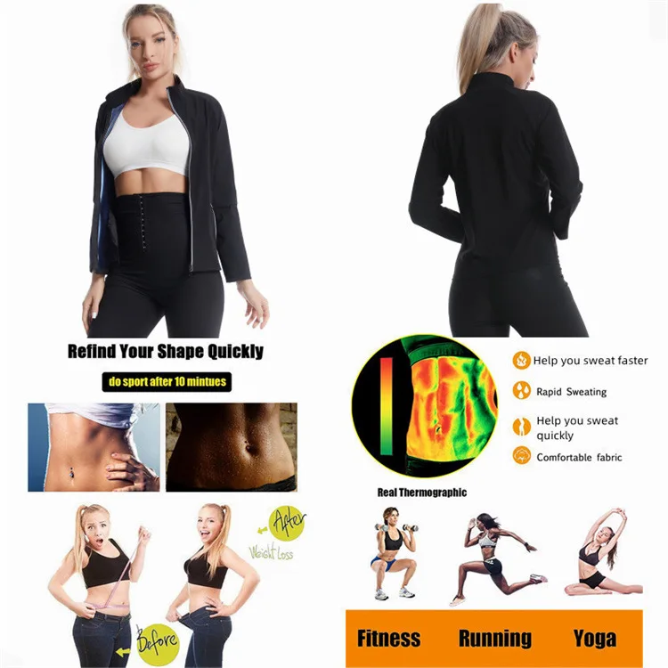 Sauna Jacket For Women Sweat Suits Weight Loss Suits Gym Workout Long Sleeve Sweat Top Shaper