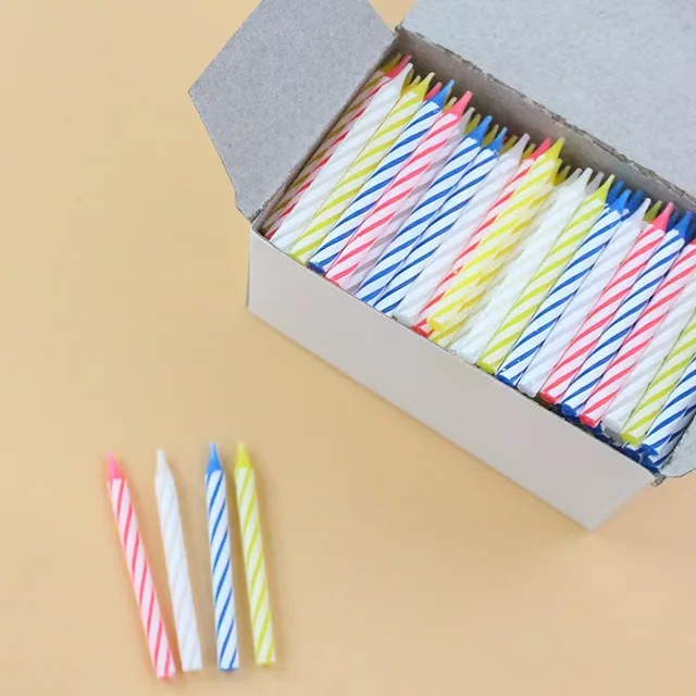 Colored Threaded Small Candles, Colorful Striped Spiral Cake, Party Decoration Topper Cake